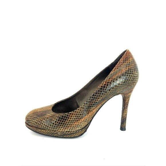 Stuart Weitzman Platform Pump Snake Embossed Leather Heels 6.5 - Picture 2 of 9